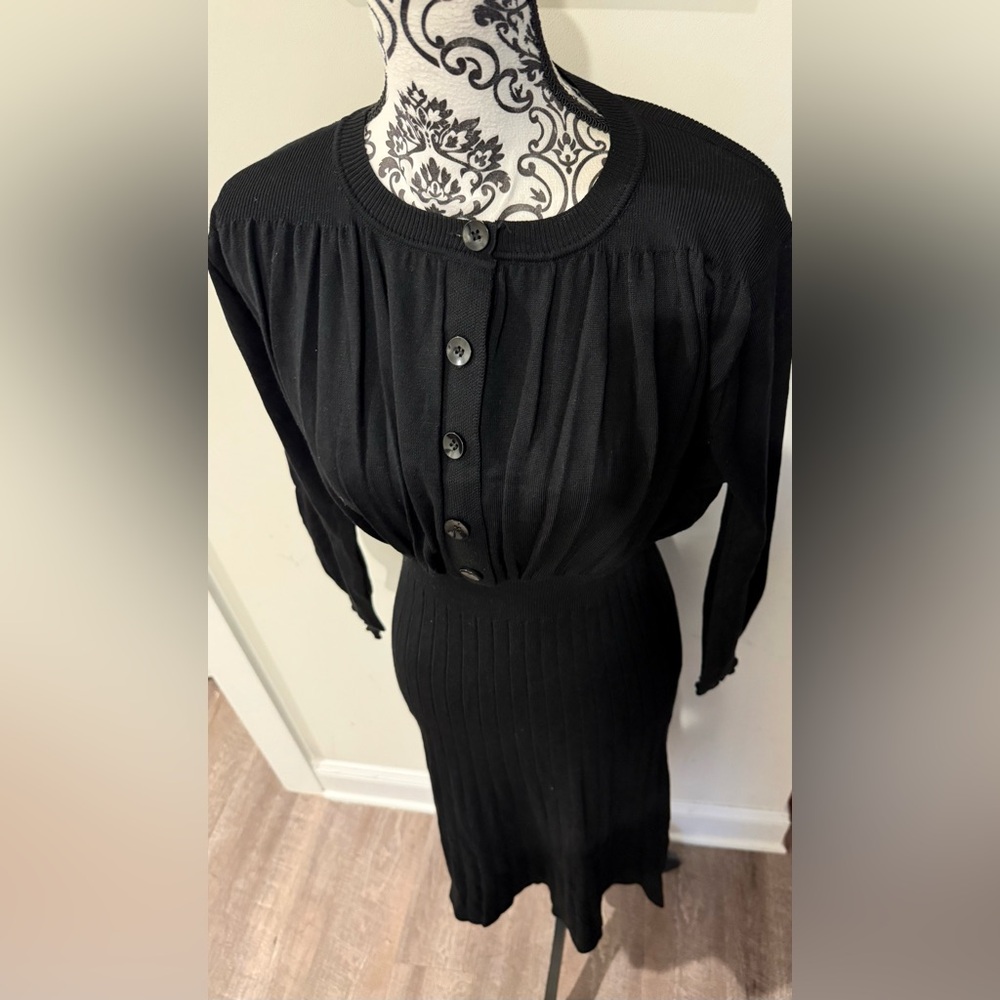 Allegra K Black Midi Ribbed Sweater Dress - Picture 3 of 7